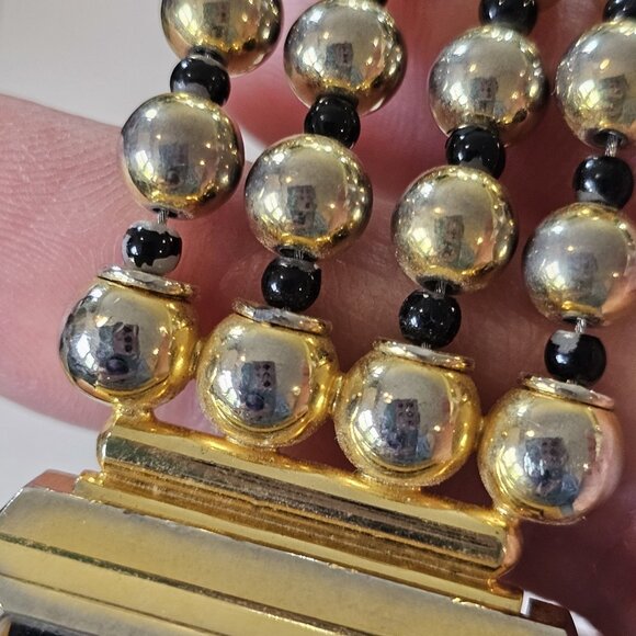 VTG 90s JOAN RIVERS Gold Tone Beaded Watch Bracelet NEEDS BATTERY Classic‎ Black - Picture 6 of 11